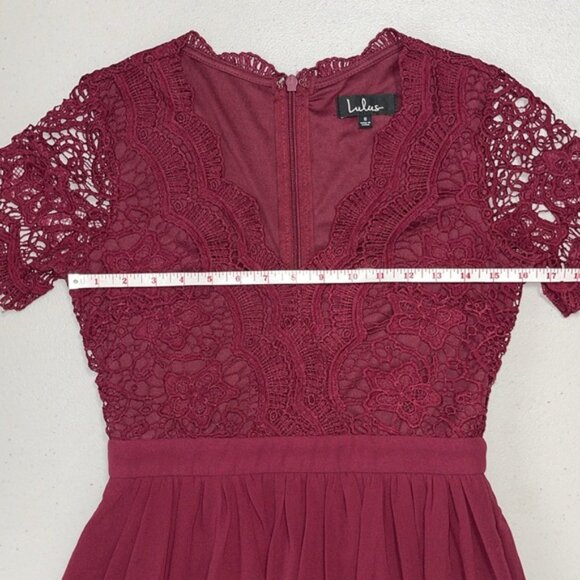 Lulus Angel in Disguise Burgundy Lace Skater Dress - Lace Mini - Small - Picture 10 of 15